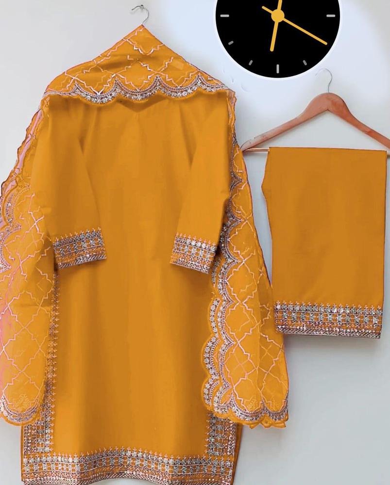 3 Pcs Women Stiched Cotton Embroidered Suit