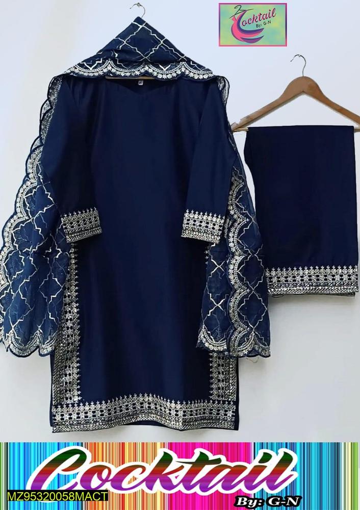 3 Pcs Women Stiched Cotton Embroidered Suit