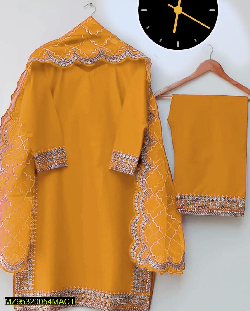 3 Pcs Women Stiched Cotton Embroidered Suit