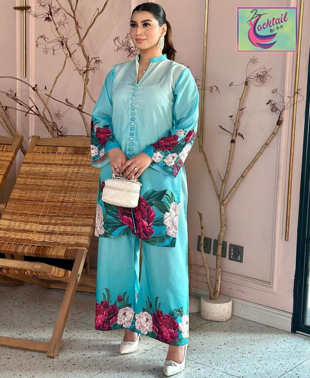 2 Pcs Floral Printed Orignal Shalmose Silk Suit