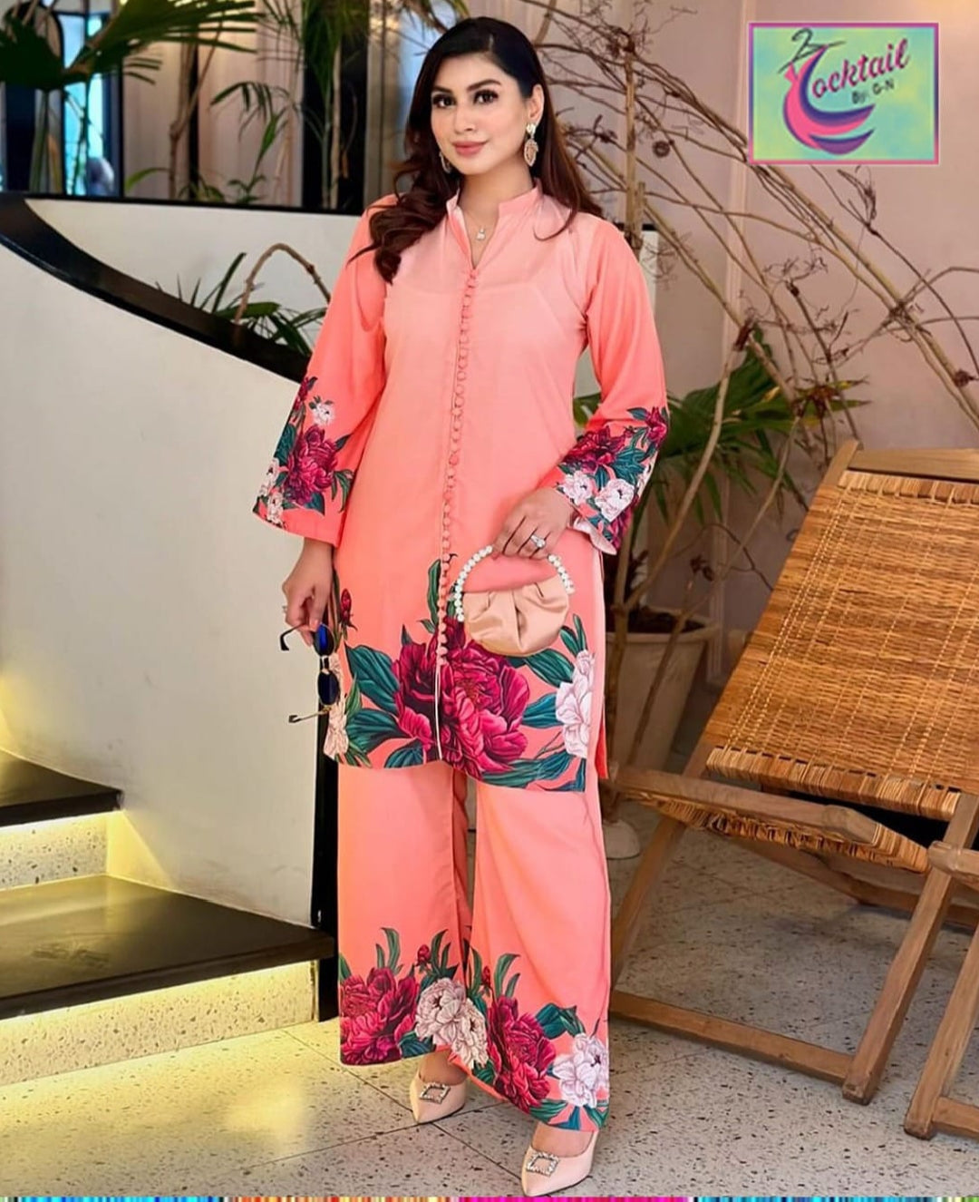 2 Pcs Floral Printed Orignal Shalmose Silk Suit